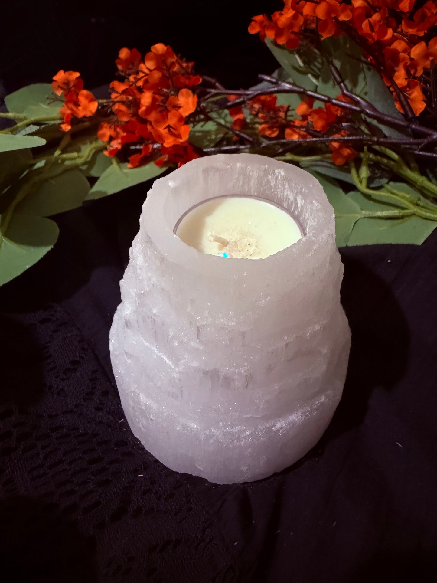 Selenite candle holder