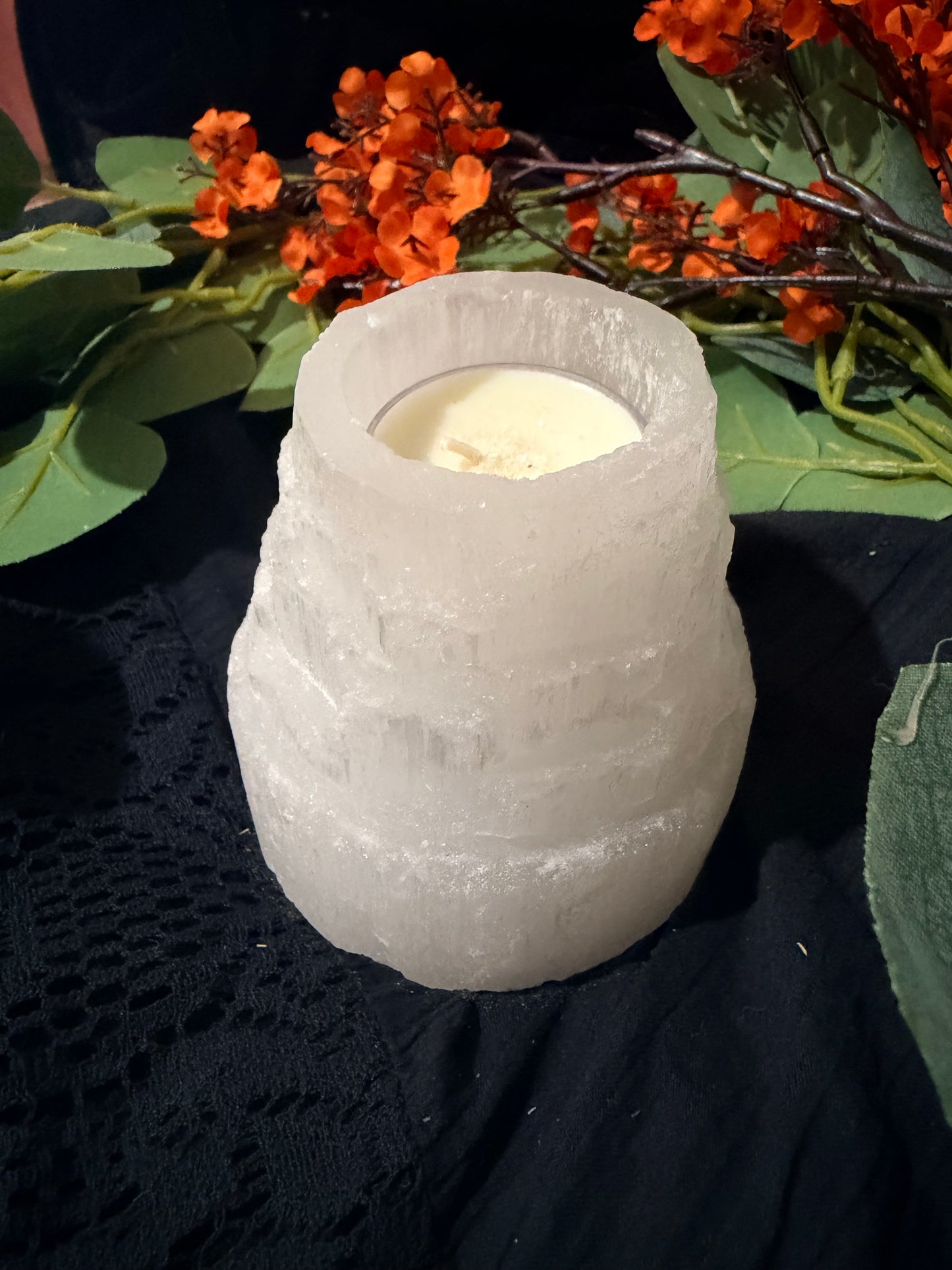 Selenite candle holder