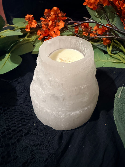 Selenite candle holder