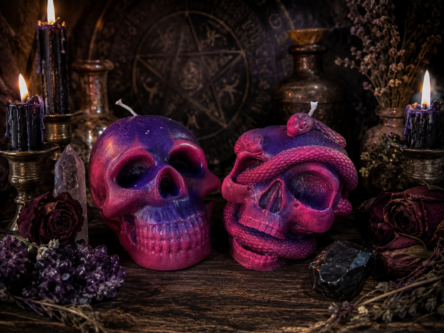 Sculpted Skull Altar Ritual Candle Collection.